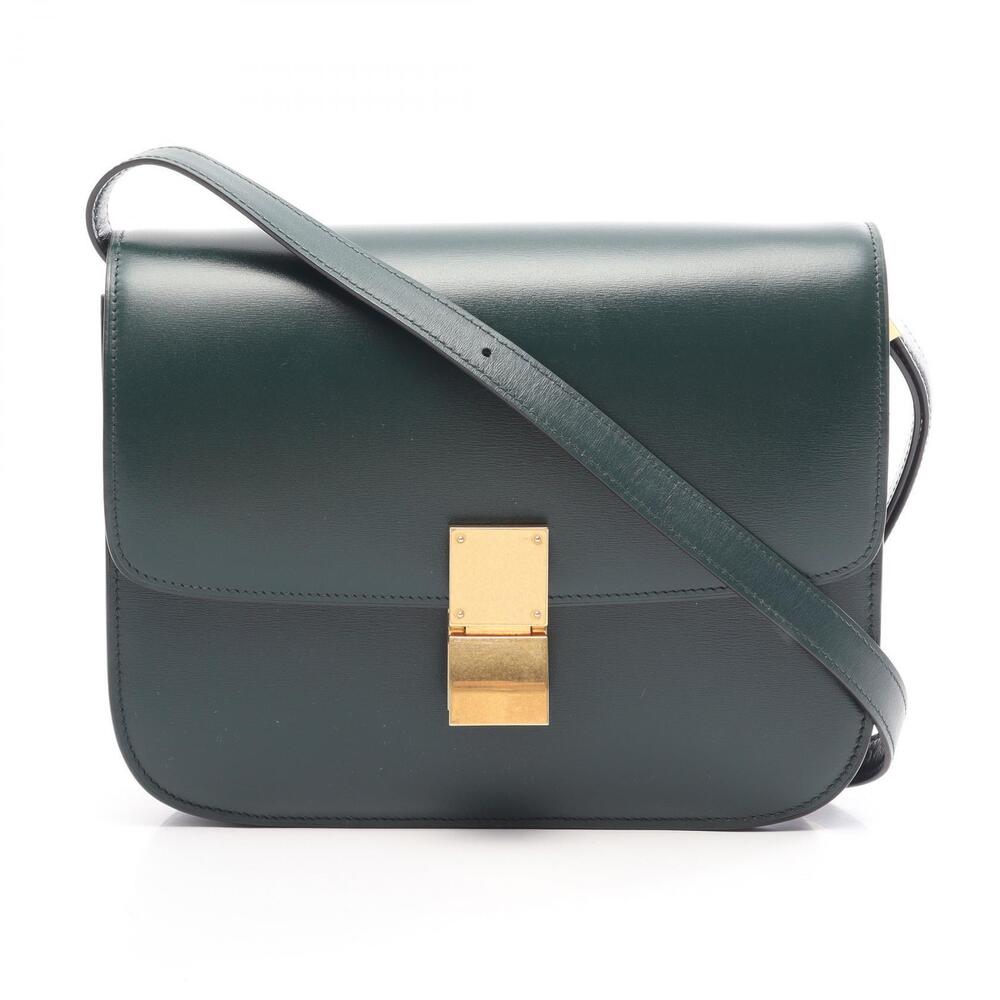 Celine Classic Box Leather Shoulder Bag Clasp Green